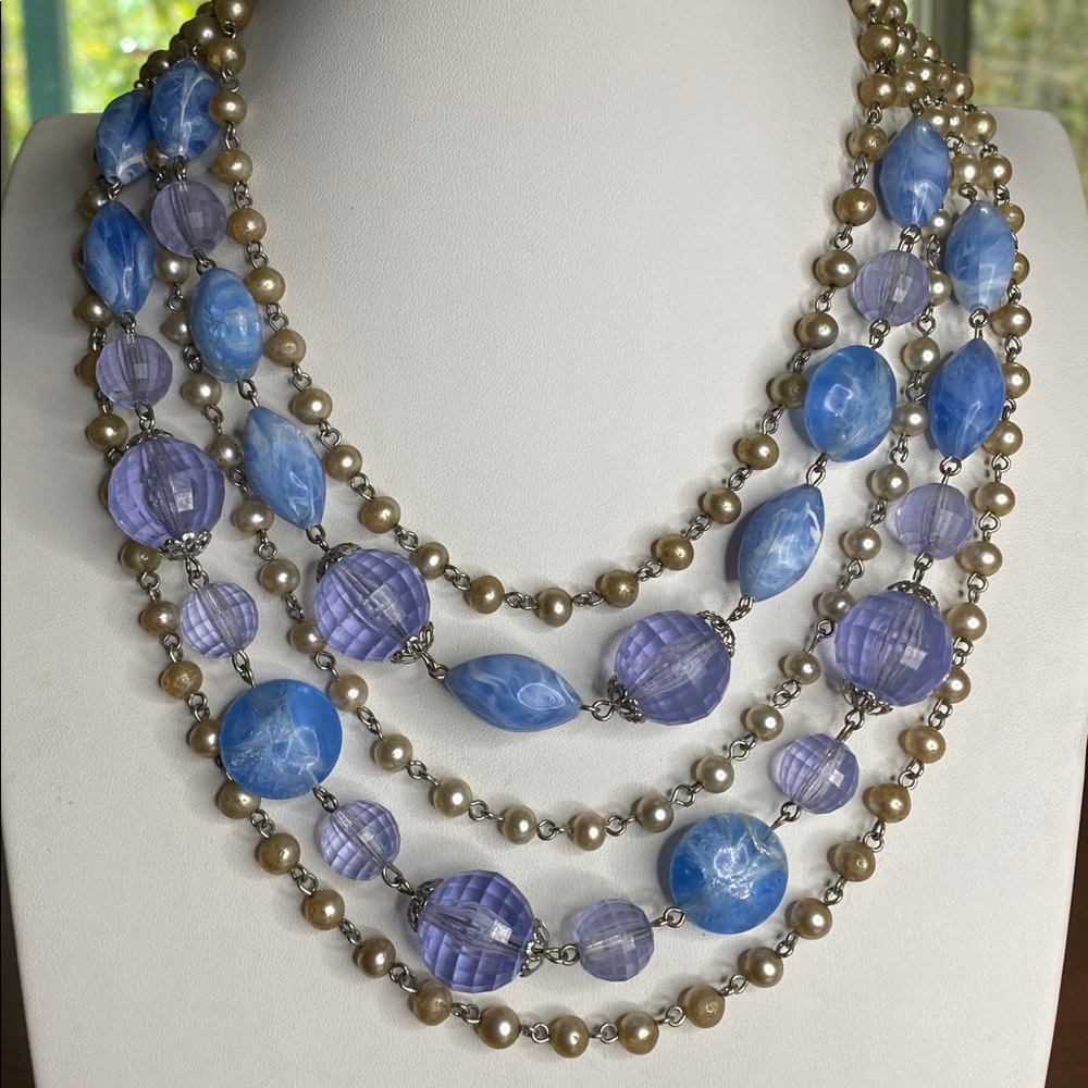 5 for $15 Elegant Blue and Purple Beaded Necklace